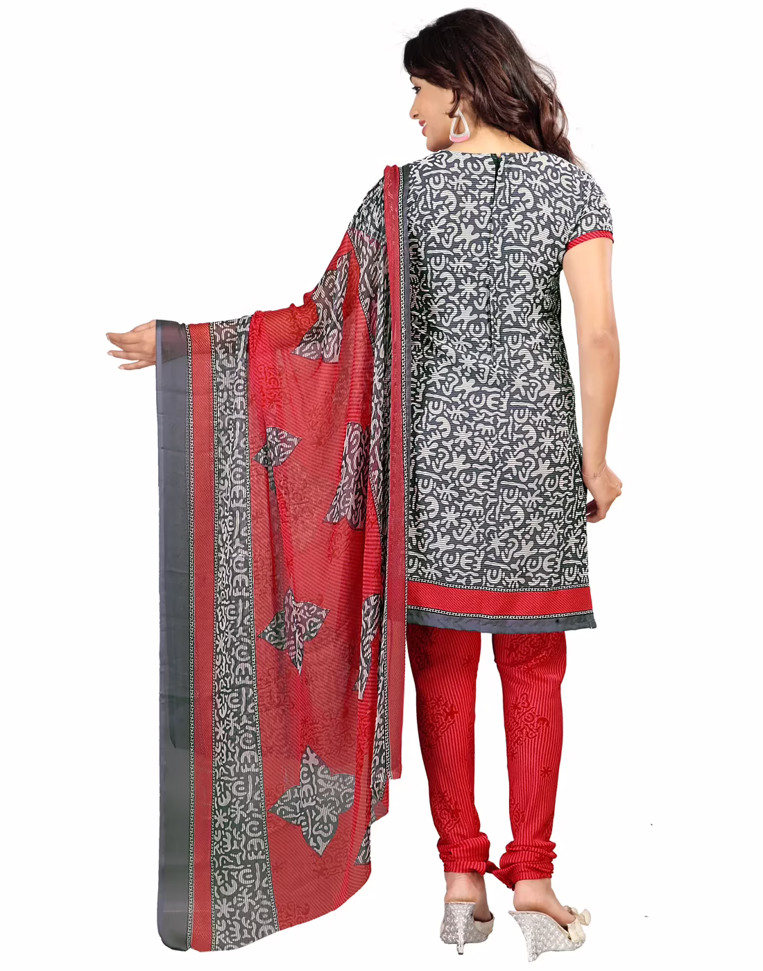 Lookslady Printed Grey Crepe Dress-Material - Image 3