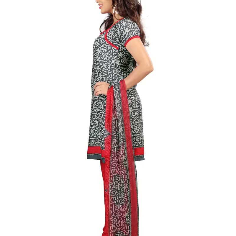 Lookslady Printed Grey Crepe Dress-Material