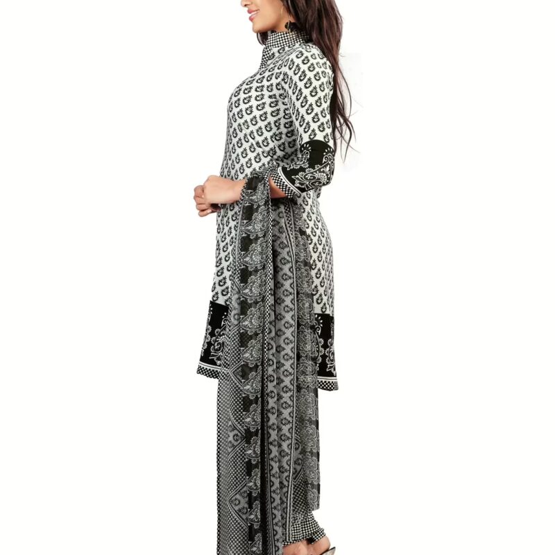 Lookslady Printed White Crepe Dress-Material