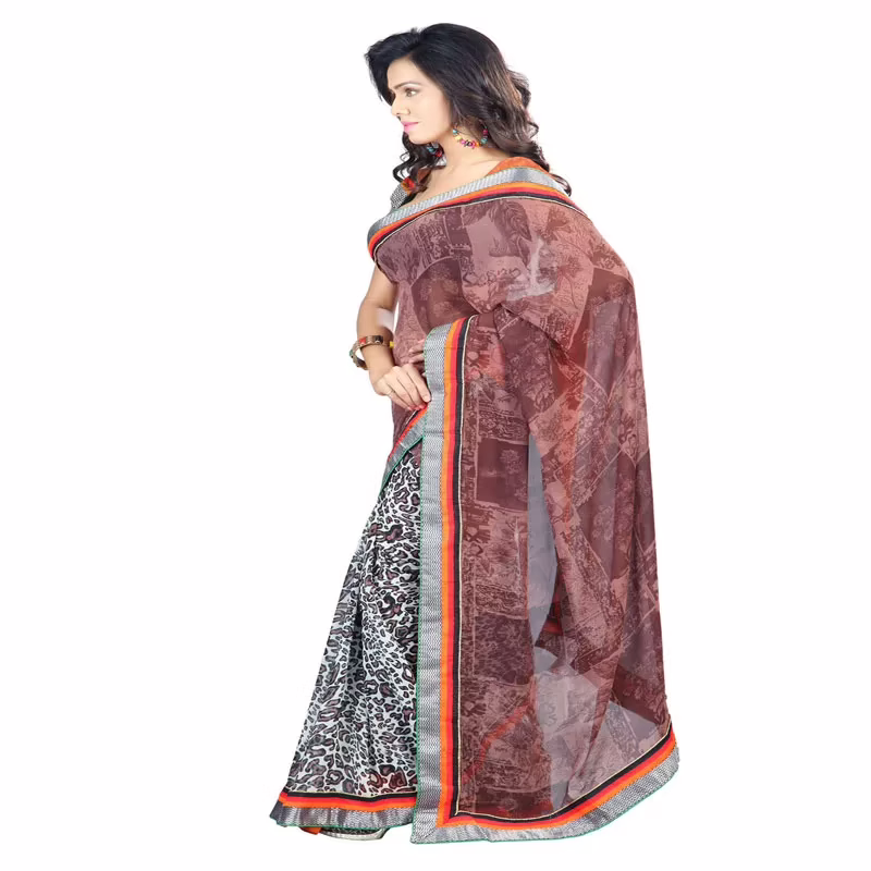 Lookslady Printed Brown Faux Georgette saree - Image 3