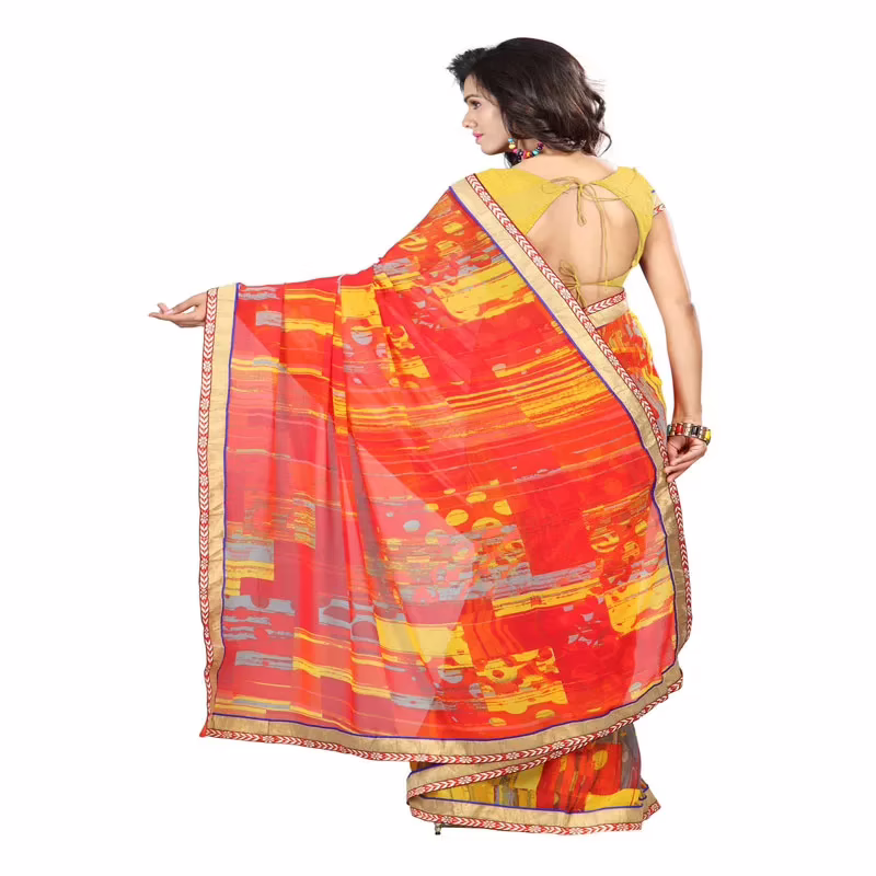 Lookslady Printed Red Faux Georgette saree - Image 2