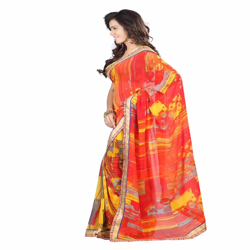 Lookslady Printed Red Faux Georgette saree - Image 3