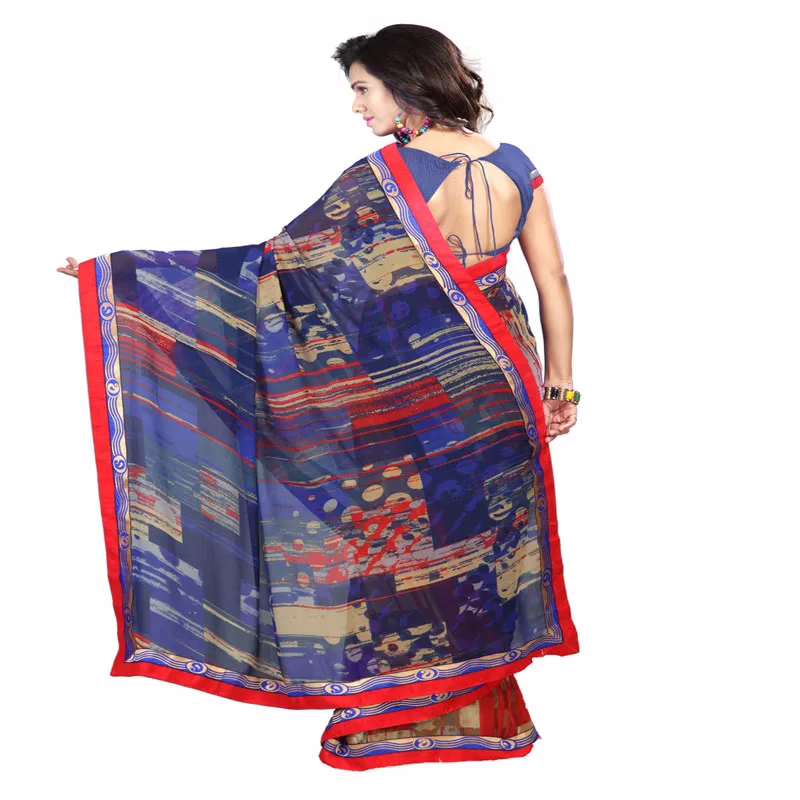 Lookslady Printed Blue Faux Georgette saree - Image 3