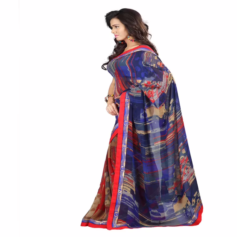 Lookslady Printed Blue Faux Georgette saree - Image 4