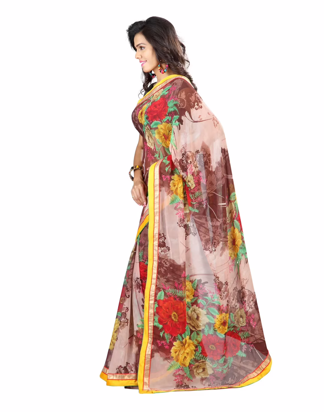 Lookslady Printed Brown Faux Georgette saree - Image 2