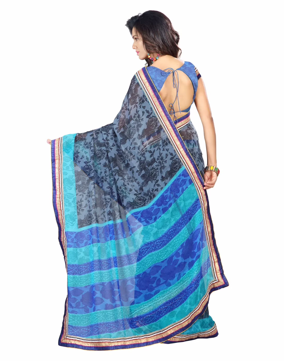 Lookslady Printed Grey Faux Georgette saree - Image 3