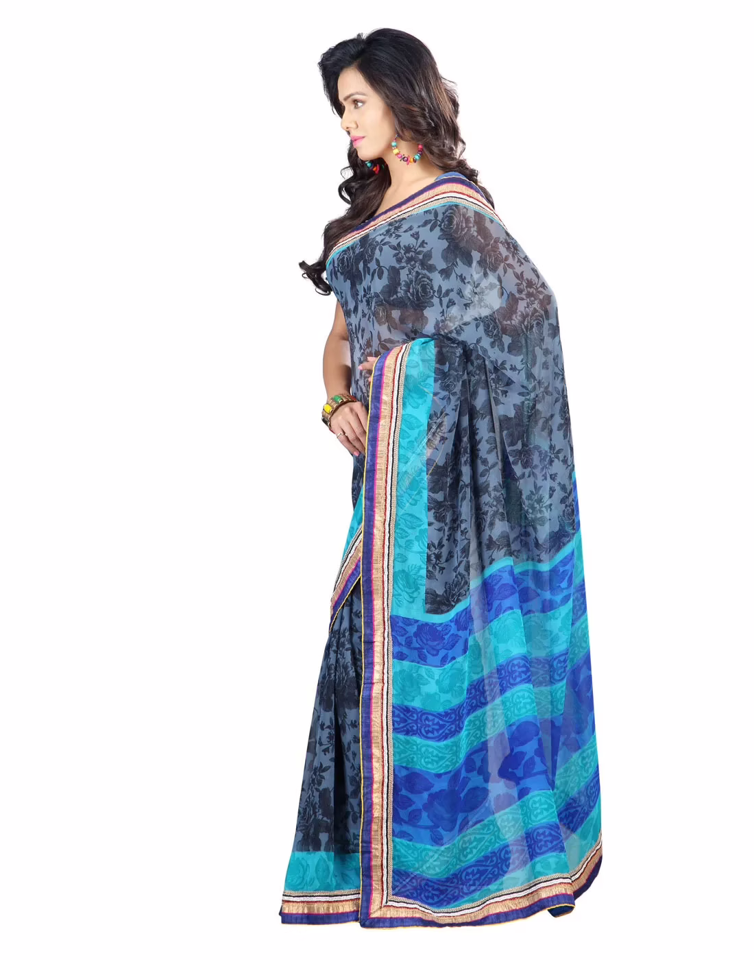 Lookslady Printed Grey Faux Georgette saree - Image 4
