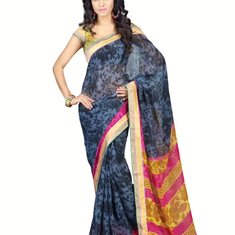 Lookslady Printed Grey Faux Georgette saree