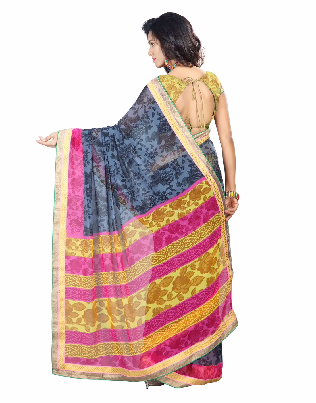 Lookslady Printed Grey Faux Georgette saree - Image 2