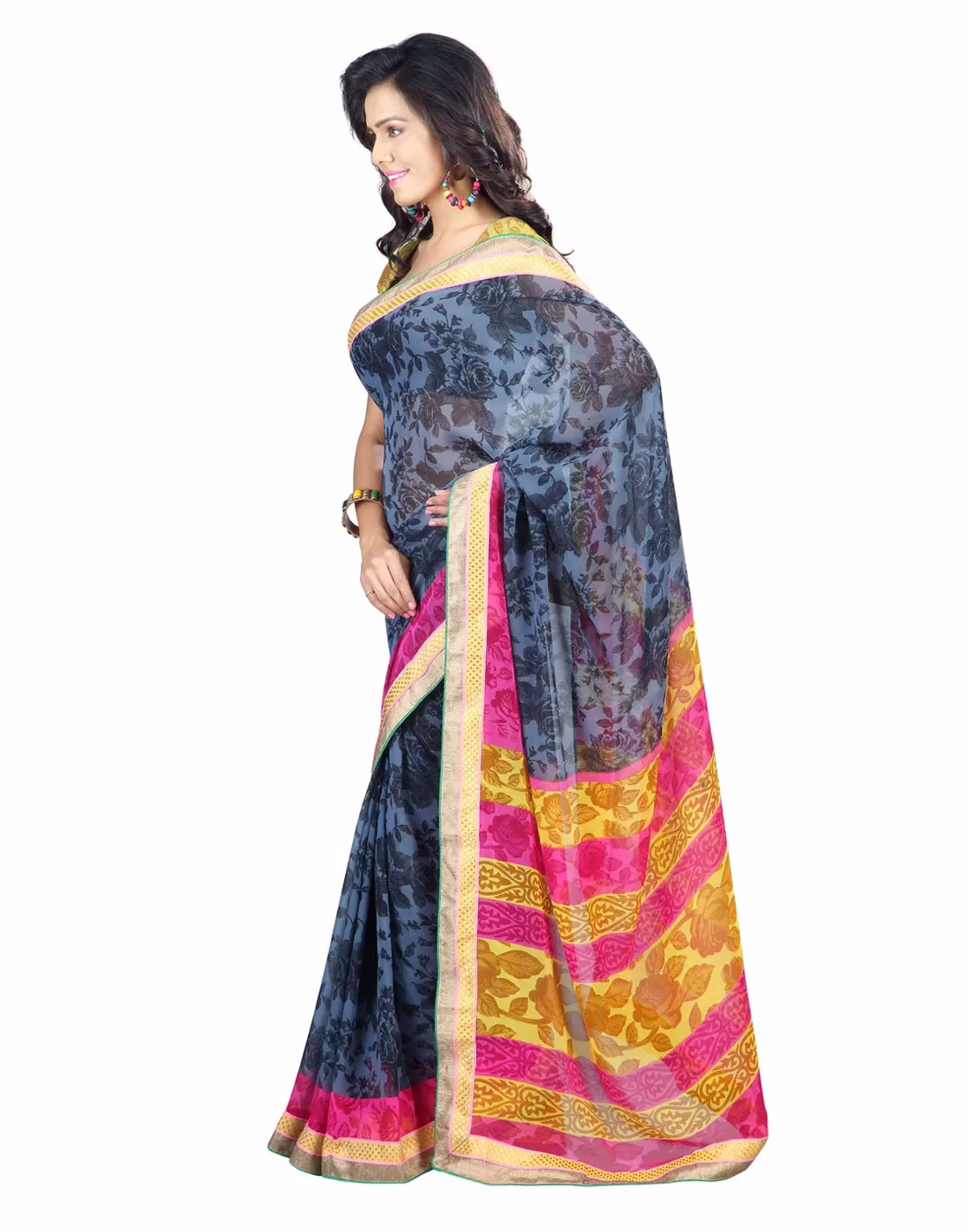 Lookslady Printed Grey Faux Georgette saree - Image 3