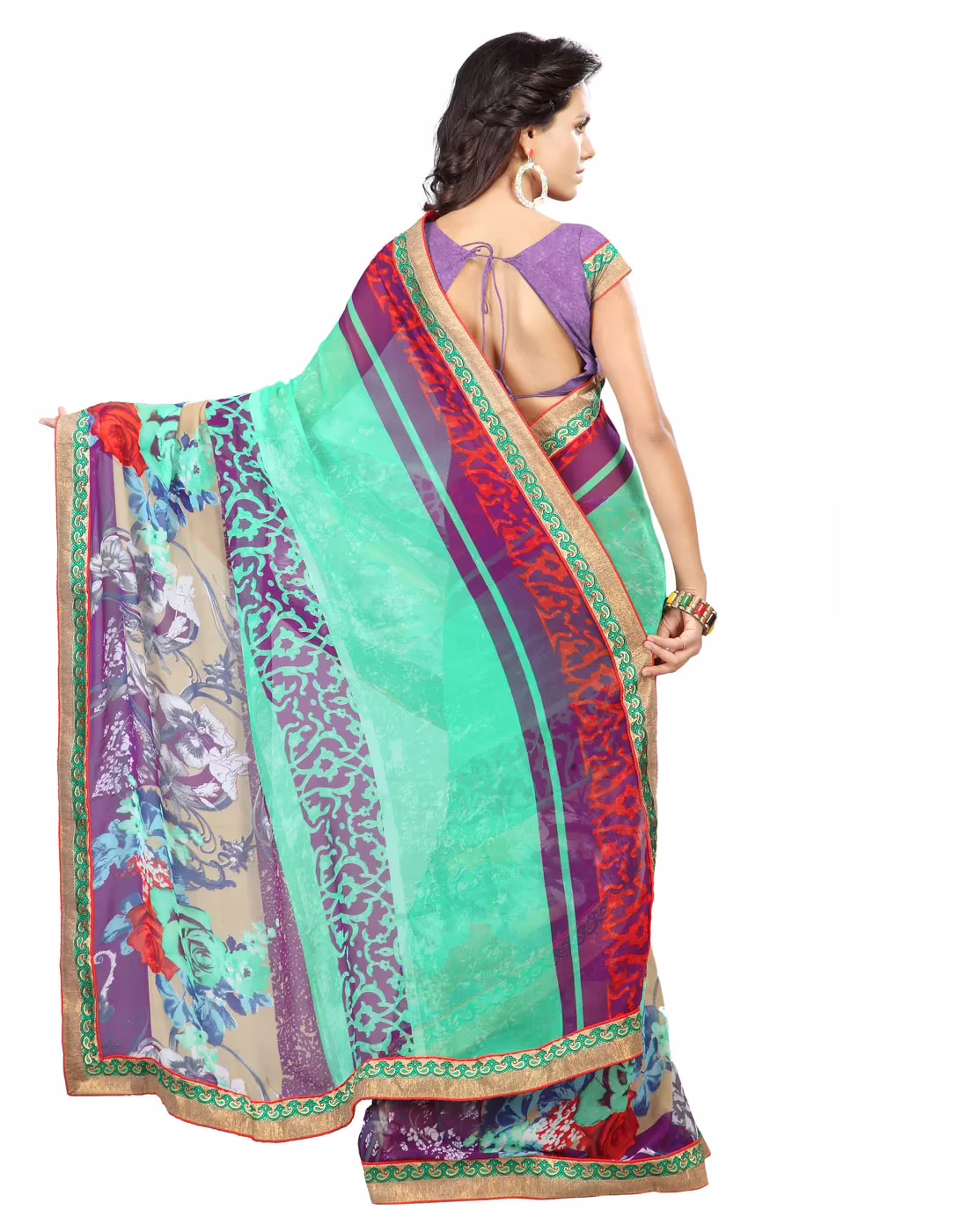 Lookslady Printed Light Green Faux Georgette saree - Image 4