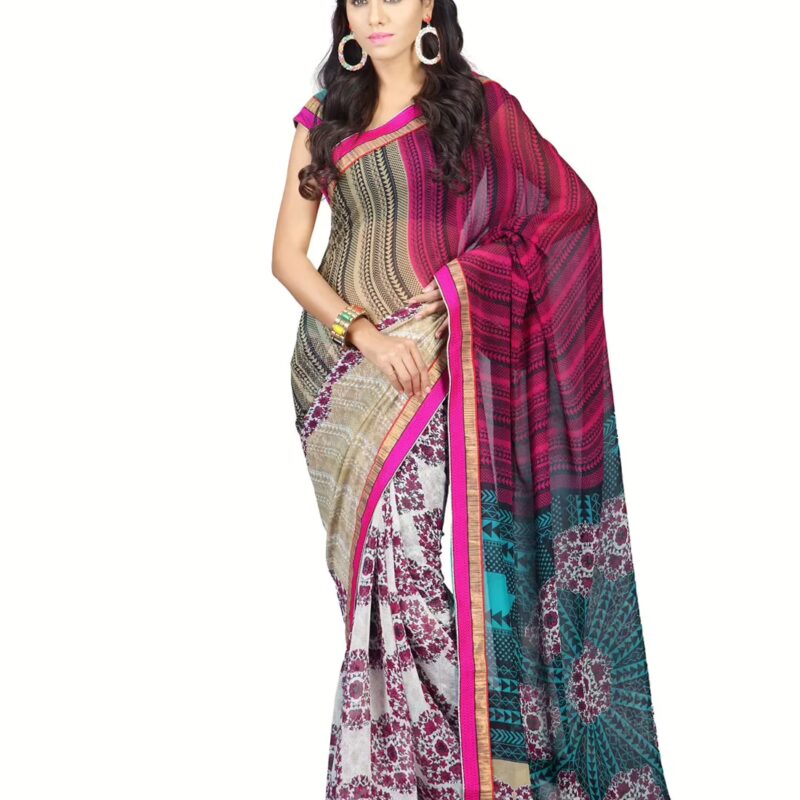 Lookslady Printed Beige Faux Georgette saree