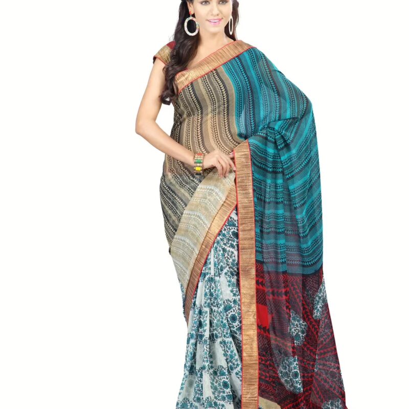 Lookslady Printed Beige Faux Georgette saree
