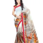 Lookslady Printed Orange Faux Georgette saree