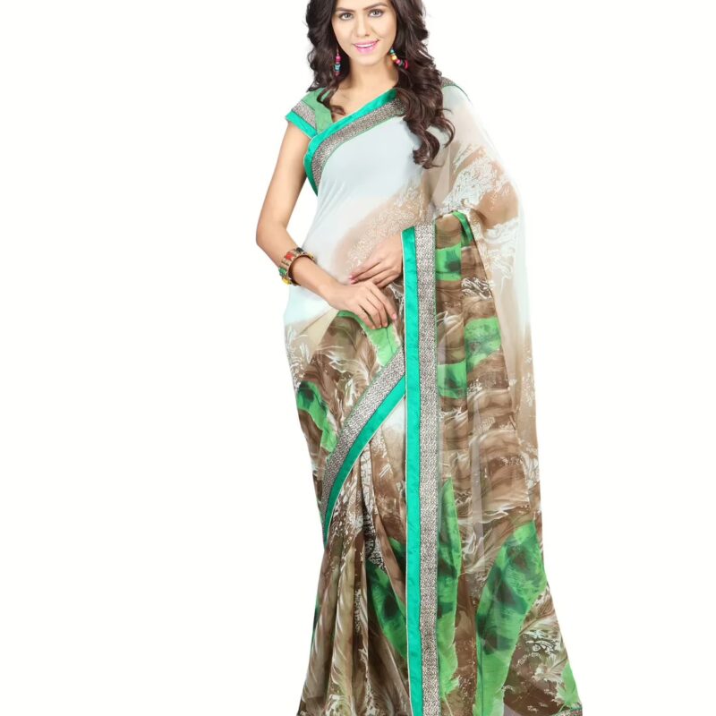 Lookslady Printed Beige Faux Georgette saree