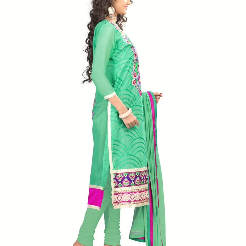 Lookslady Embroidered Turquoise Chanderi Dress-Material