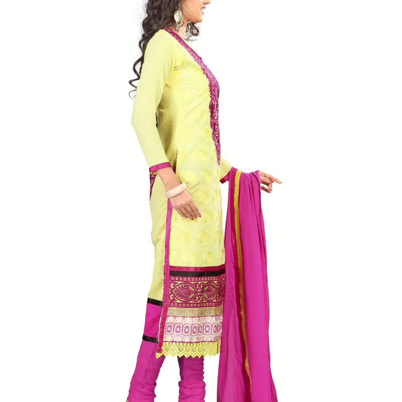 Lookslady Embroidered Yellow Chanderi Dress-Material