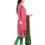 Lookslady Embroidered Pink Chanderi Dress-Material