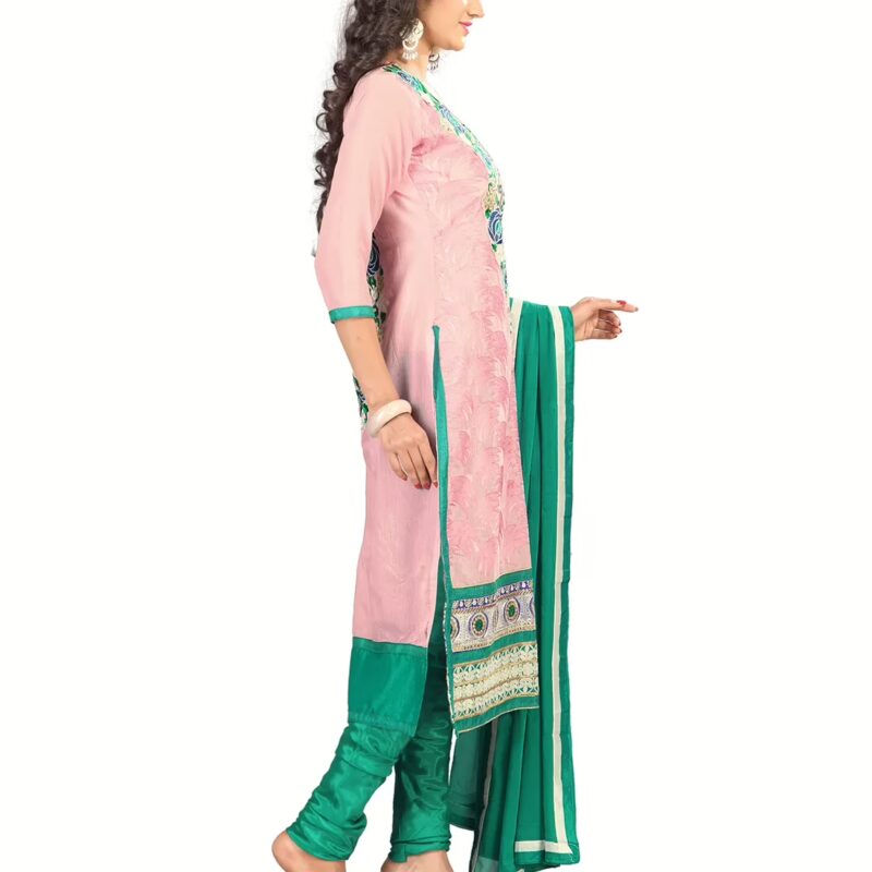 Lookslady Embroidered Pink Chanderi Dress-Material