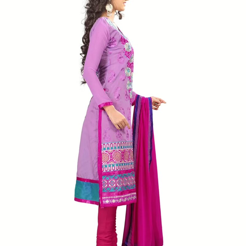 Lookslady Embroidered Violet Chanderi Dress-Material