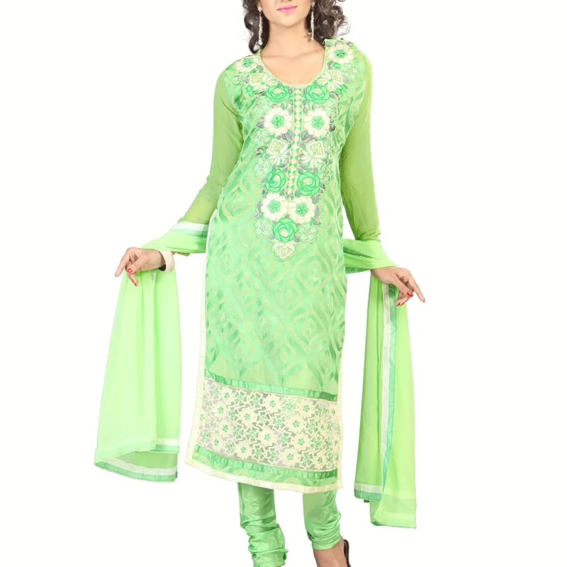 Lookslady Embroidered Green Chanderi Dress-Material