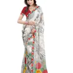 Lookslady Printed Beige Faux Georgette Saree