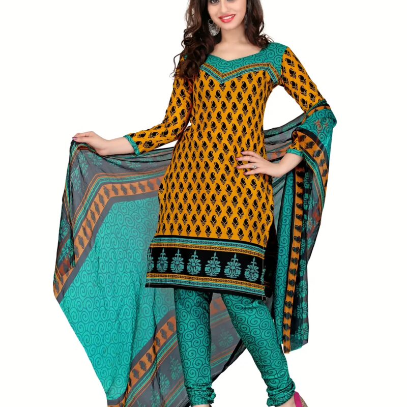 Lookslady Printed Orange Cotton Printed Dress-Material