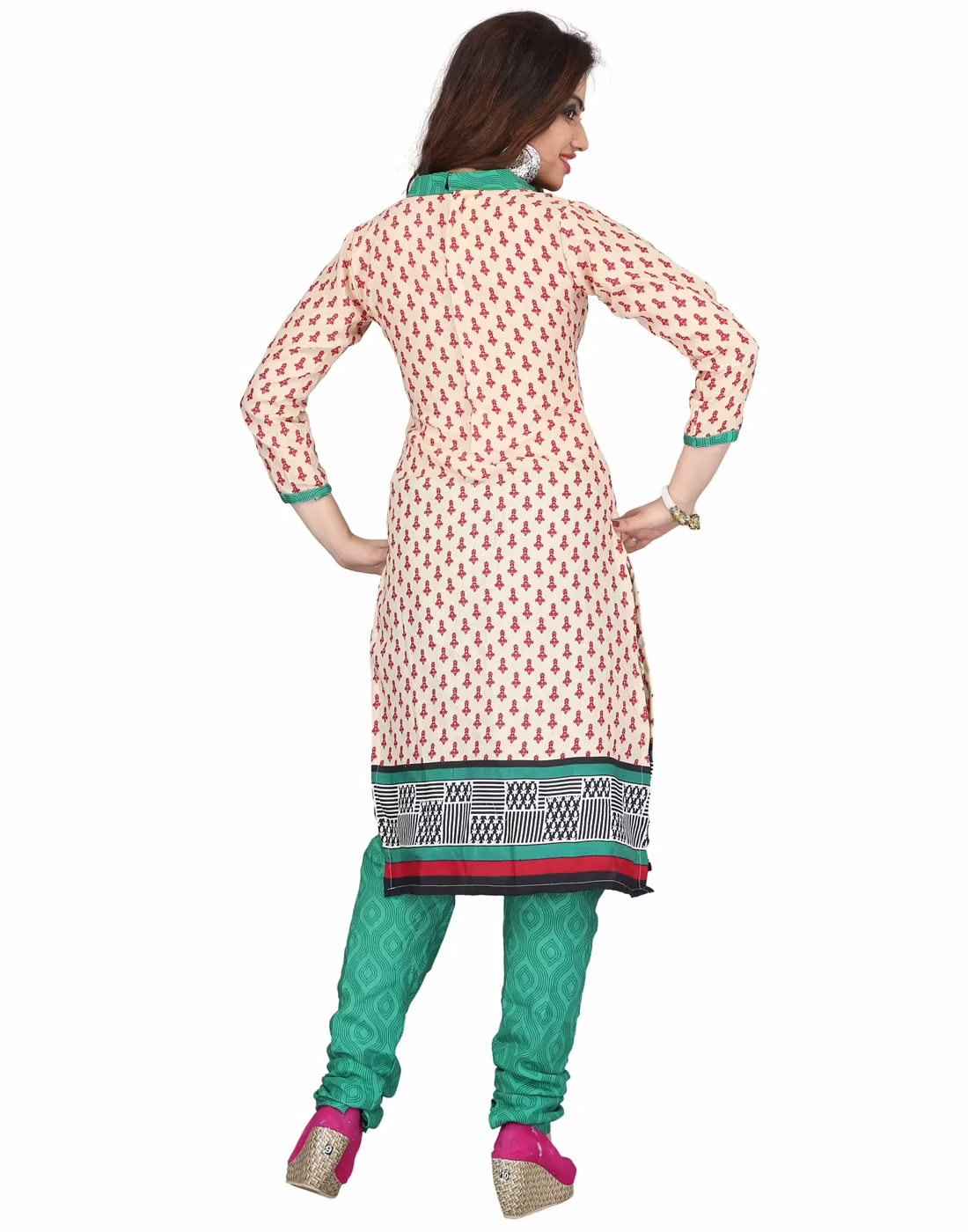 Lookslady Printed Beige Cotton Printed Dress-Material - Image 2