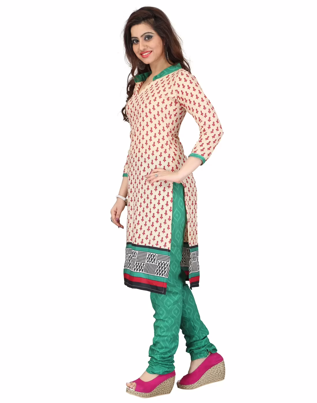 Lookslady Printed Beige Cotton Printed Dress-Material - Image 3