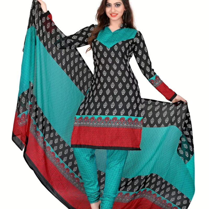 Lookslady Printed Black Cotton Printed Dress-Material