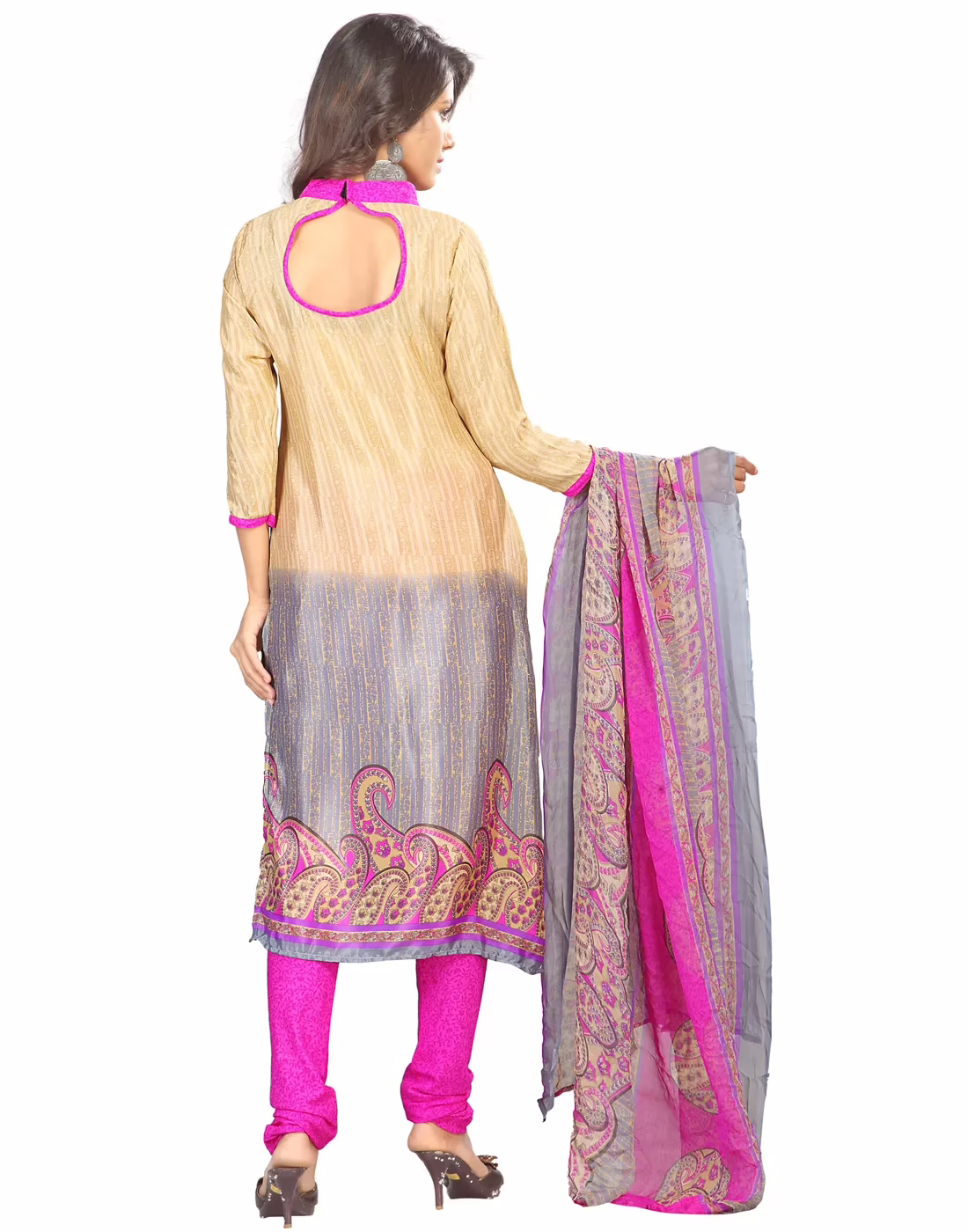 Lookslady Printed Beige Crepe Dress-Material - Image 2