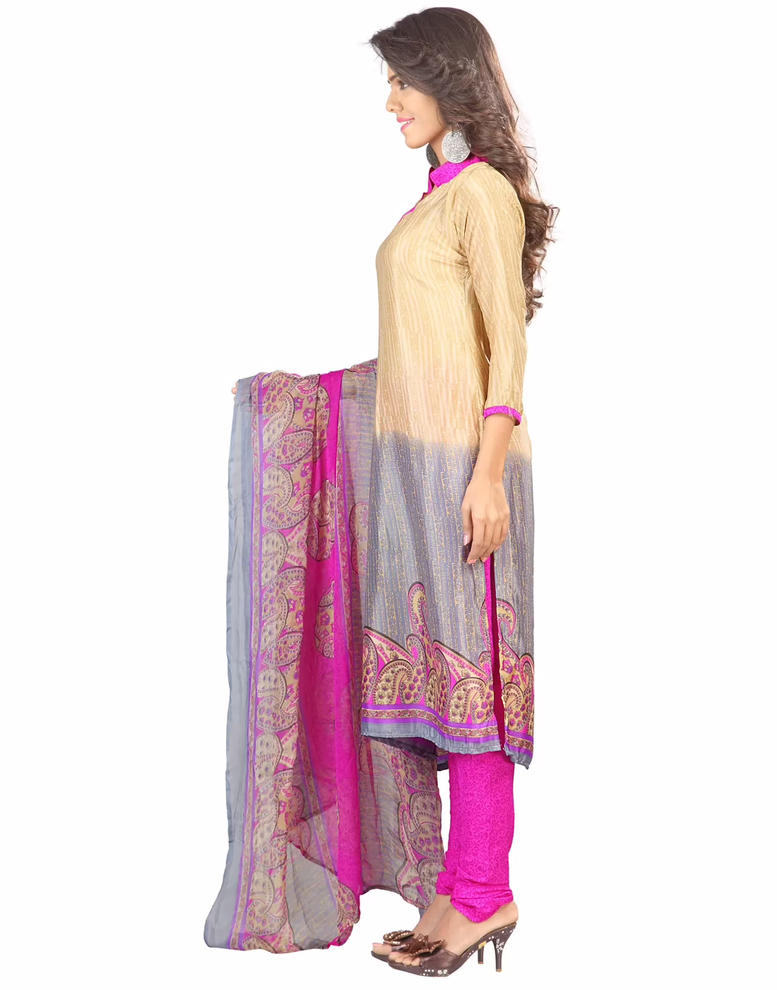 Lookslady Printed Beige Crepe Dress-Material - Image 3