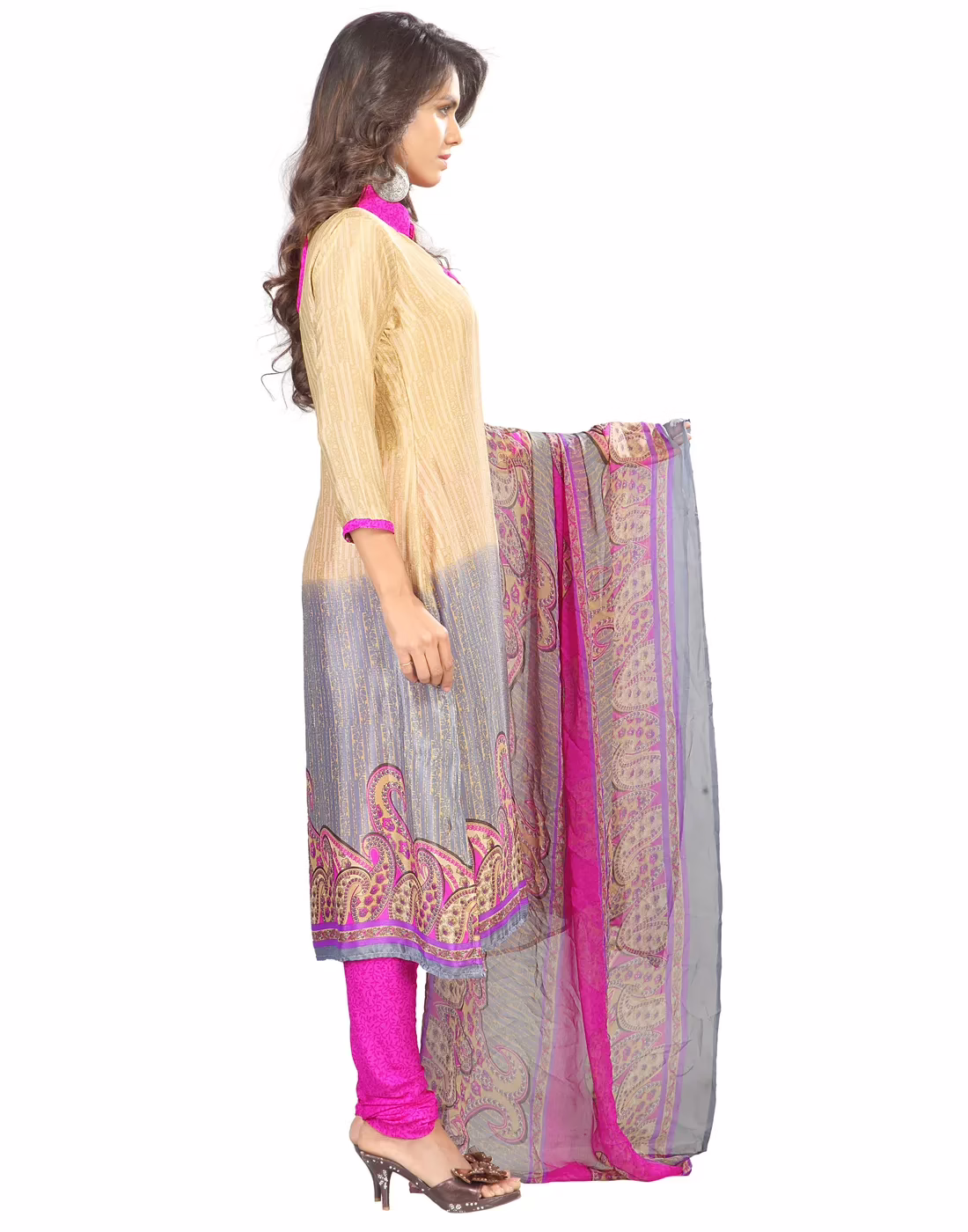 Lookslady Printed Beige Crepe Dress-Material - Image 4