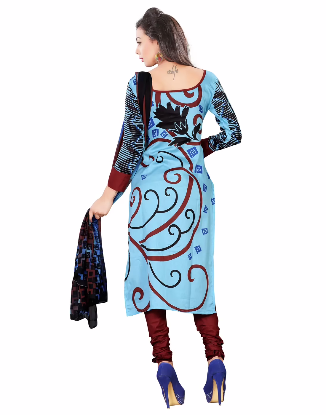 Lookslady Printed Light Blue Cotton Dress-Material - Image 2