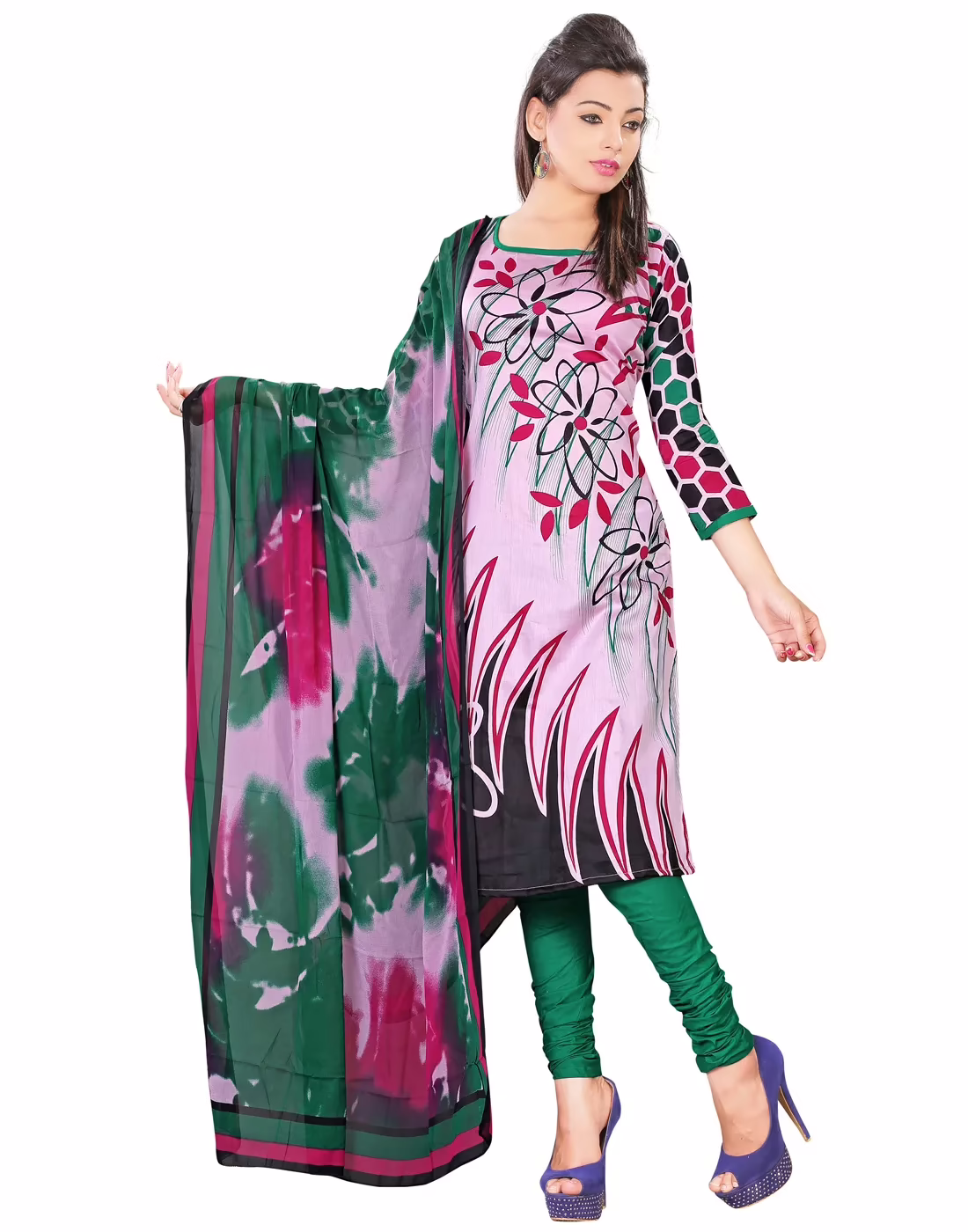 Lookslady Printed Pink Cotton Dress-Material