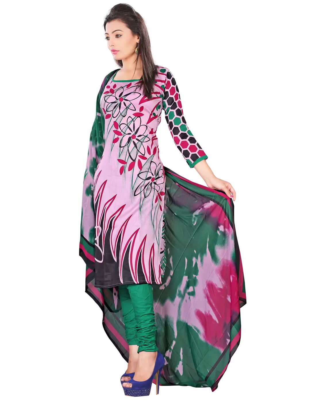 Lookslady Printed Pink Cotton Dress-Material - Image 3