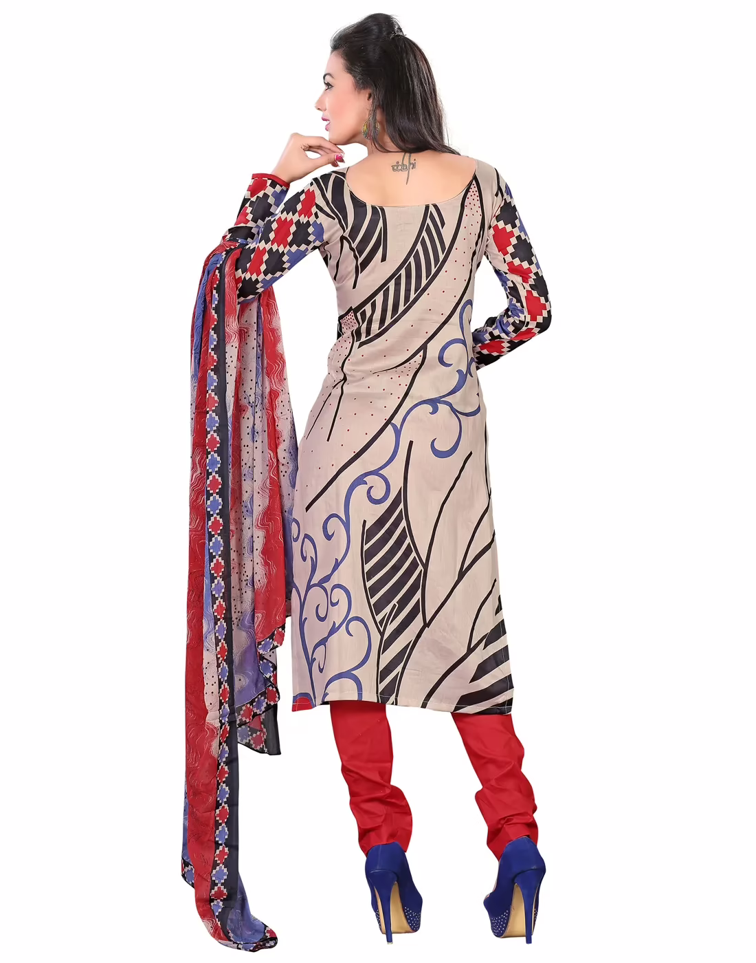 Lookslady Printed Beige Cotton Dress-Material - Image 2