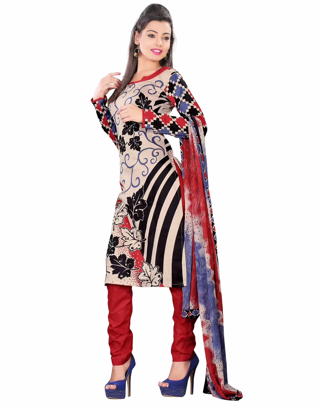 Lookslady Printed Beige Cotton Dress-Material - Image 3
