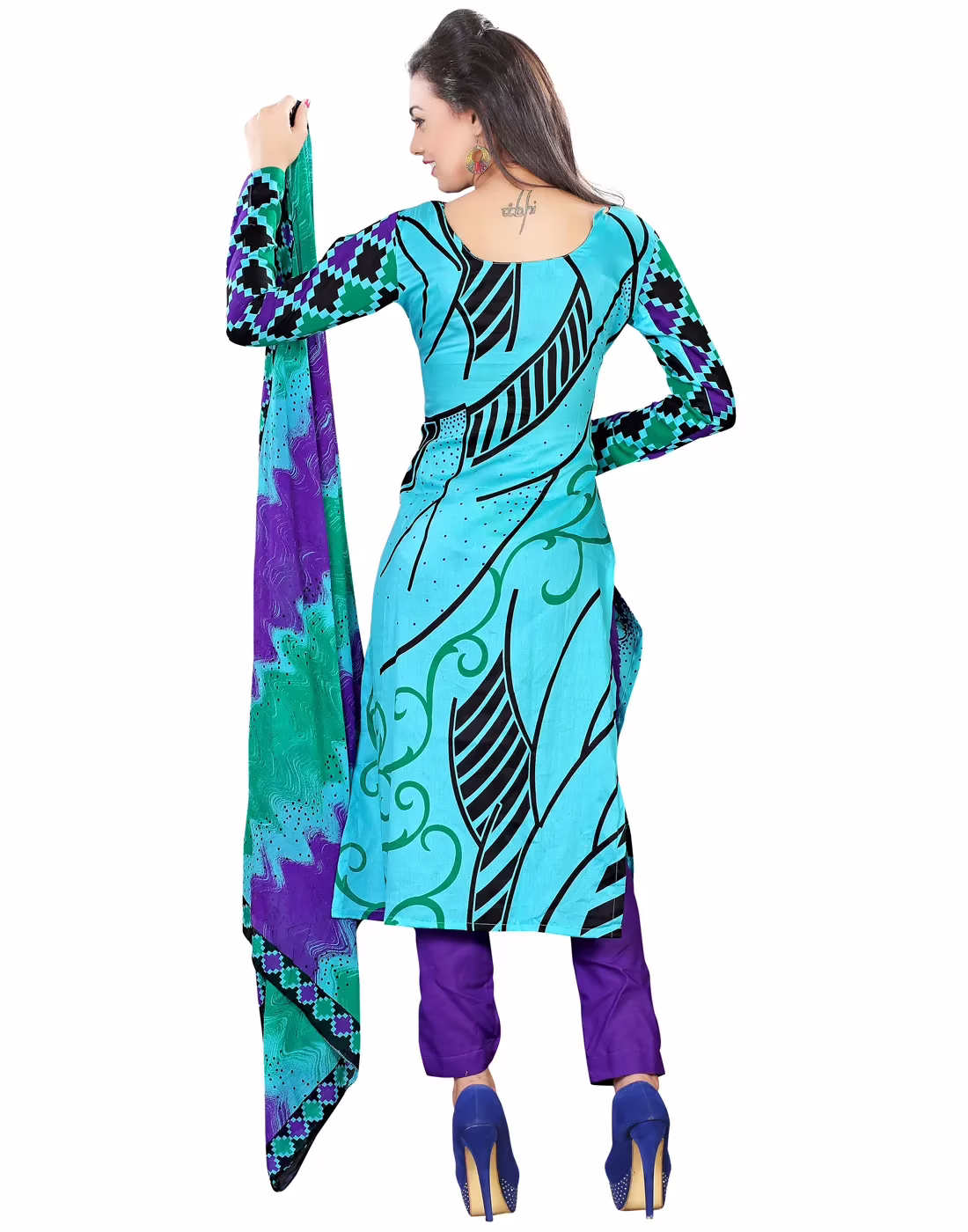Lookslady Printed Light Blue Cotton Dress-Material - Image 2