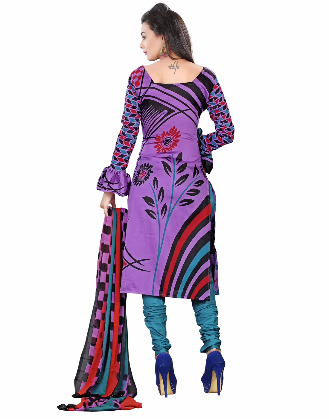 Lookslady Printed Purple Cotton Dress-Material - Image 2