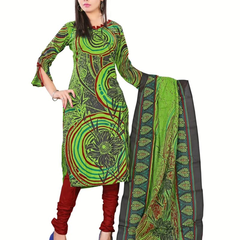 Lookslady Printed Light Green Cotton Dress-Material