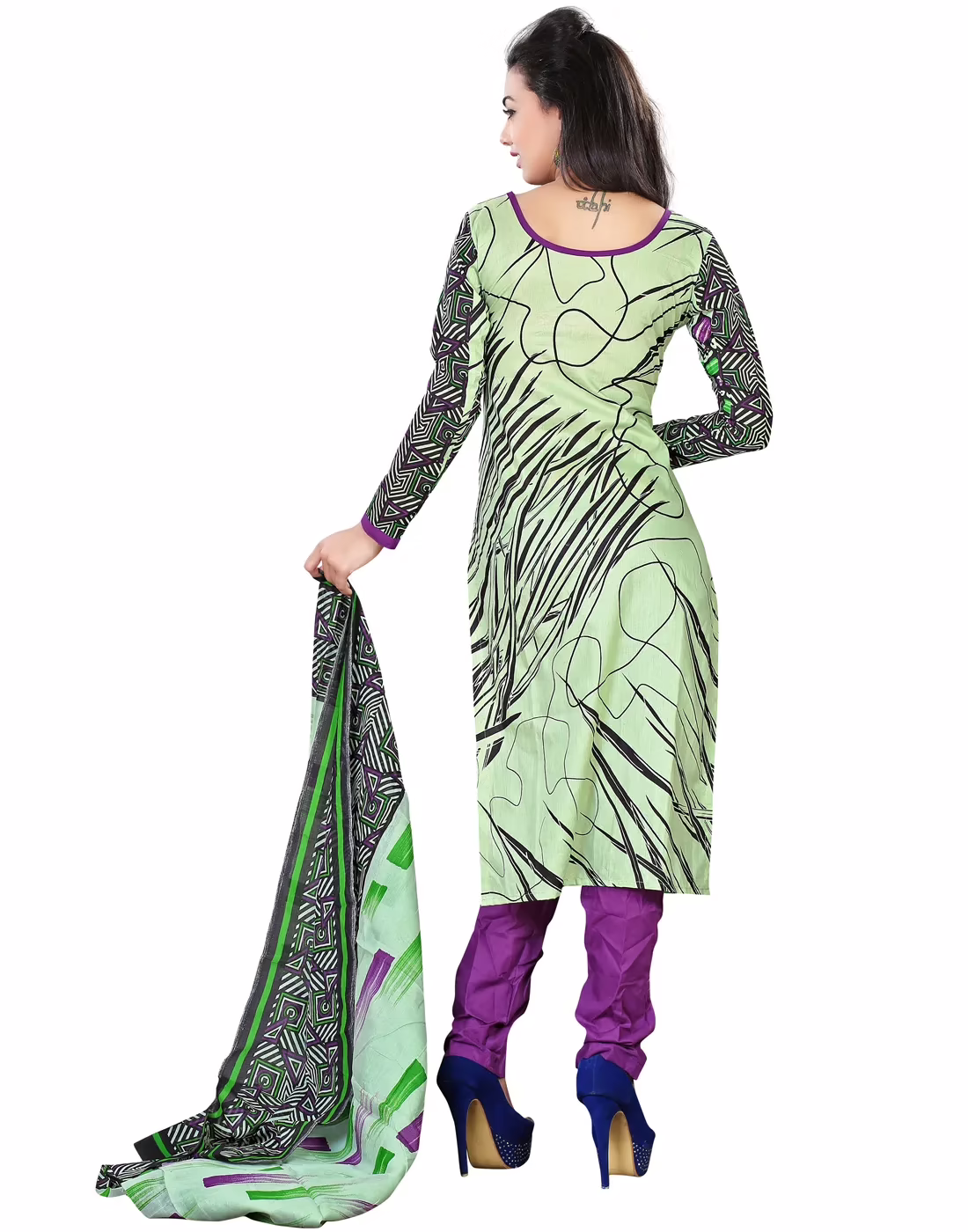 Lookslady Printed Light Green Cotton Dress-Material - Image 2
