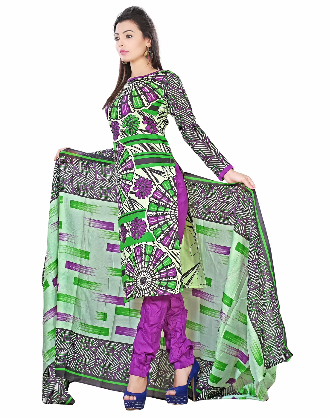 Lookslady Printed Light Green Cotton Dress-Material - Image 3