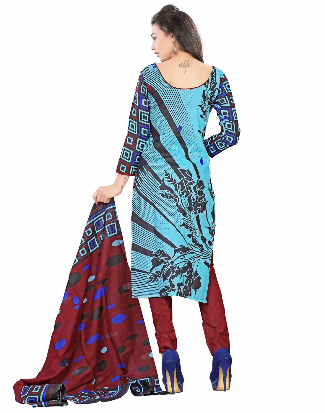Lookslady Printed Light Blue Cotton Dress-Material - Image 2