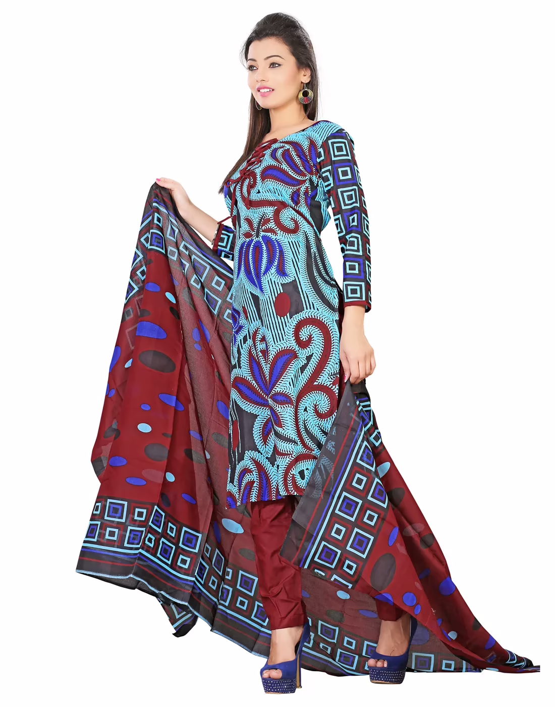 Lookslady Printed Light Blue Cotton Dress-Material - Image 3