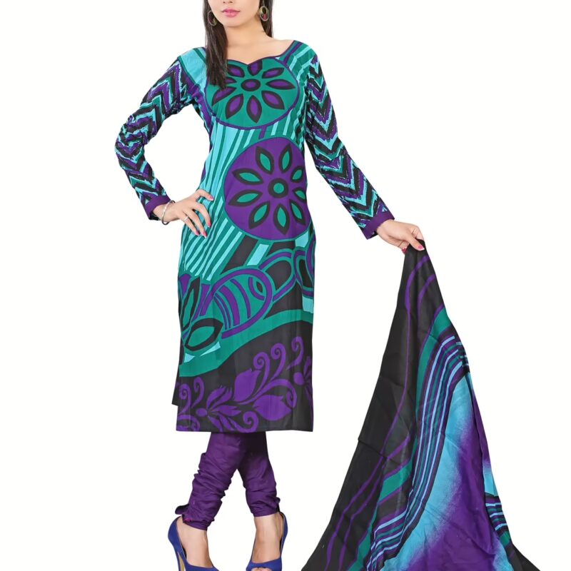 Lookslady Printed Turquoise Cotton Dress-Material