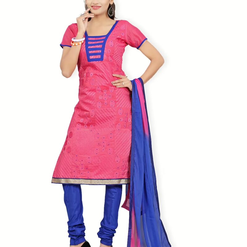 Lookslady Embroidered Pink Cotton Dress-Material