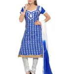 Lookslady Embroidered Blue Cotton Dress-Material