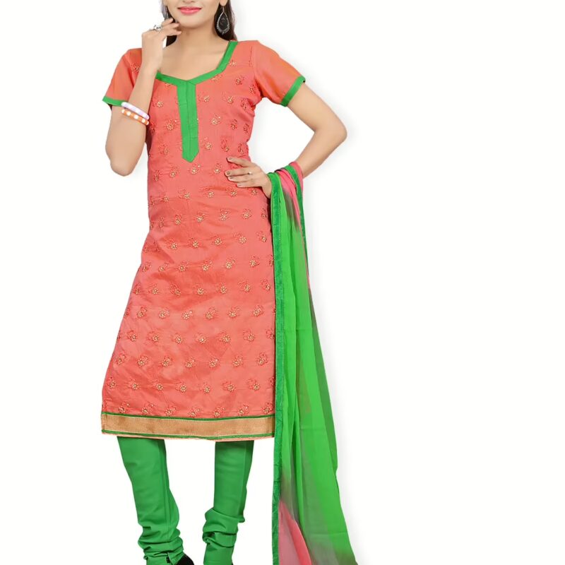 Lookslady Embroidered Pink Cotton Dress-Material