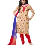 Lookslady Embroidered Beige Cotton Dress-Material